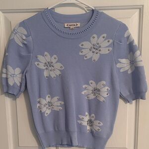 Nanette Lepore Light Blue Sweater with White Floral Accents